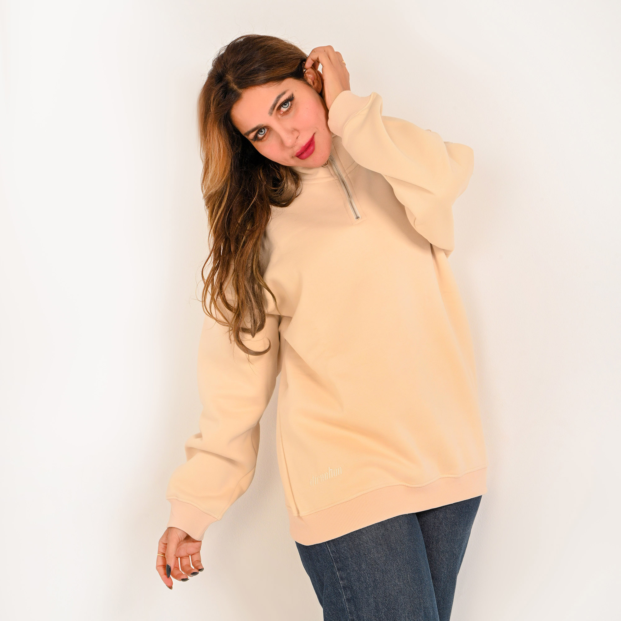 Unisex Cream Beige Quarter-Zip