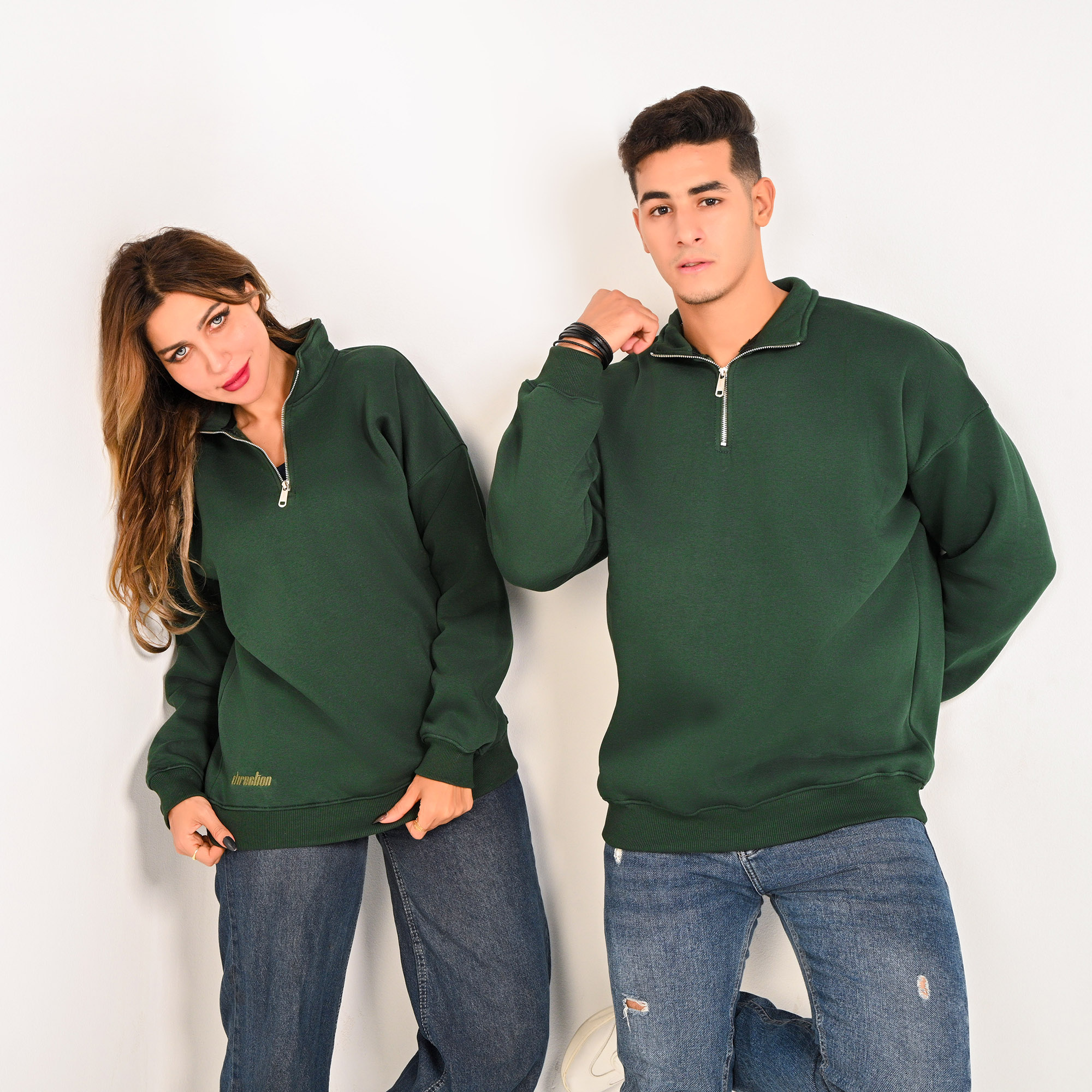 Unisex Dark olive green Quarter-Zip