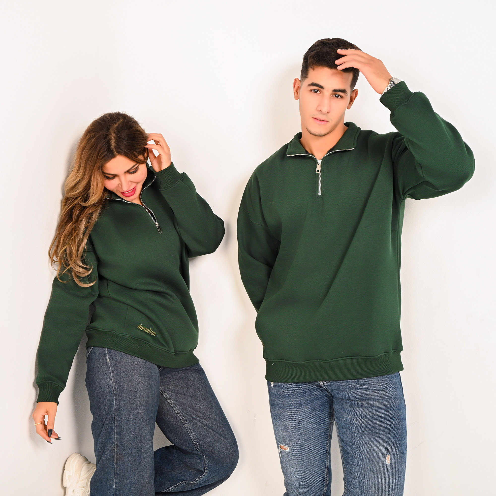 Unisex Dark olive green Quarter-Zip