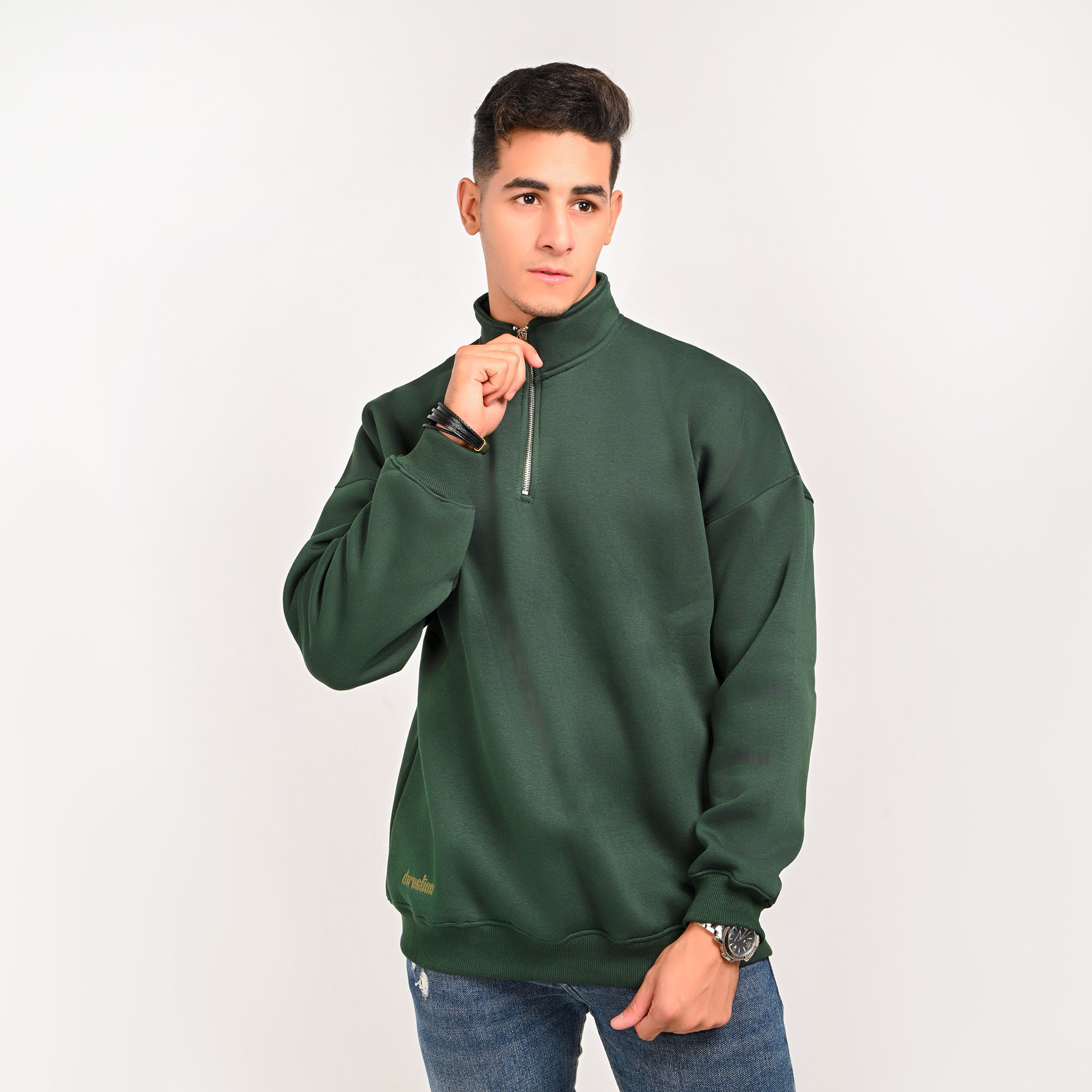 Unisex Dark olive green Quarter-Zip