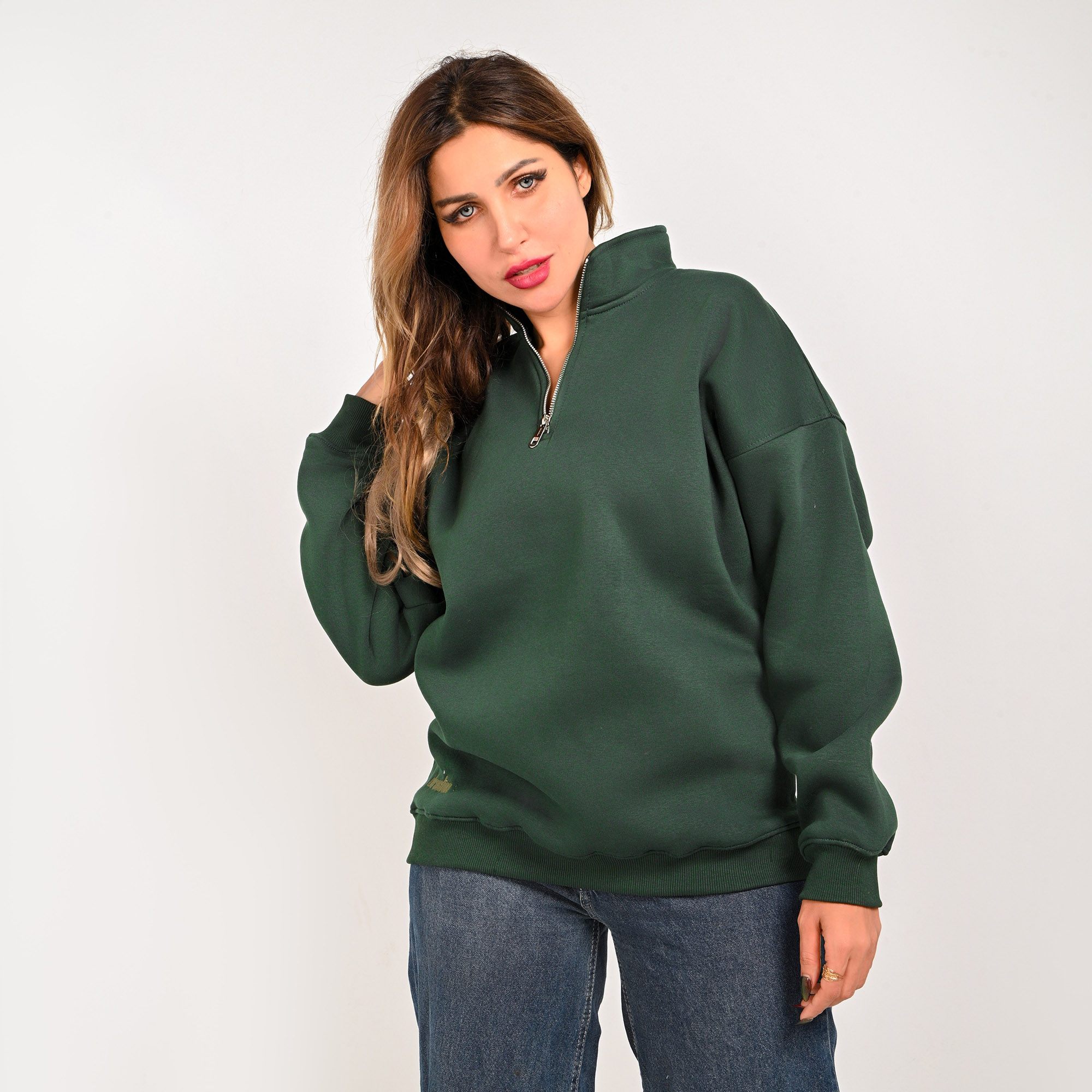 Unisex Dark olive green Quarter-Zip