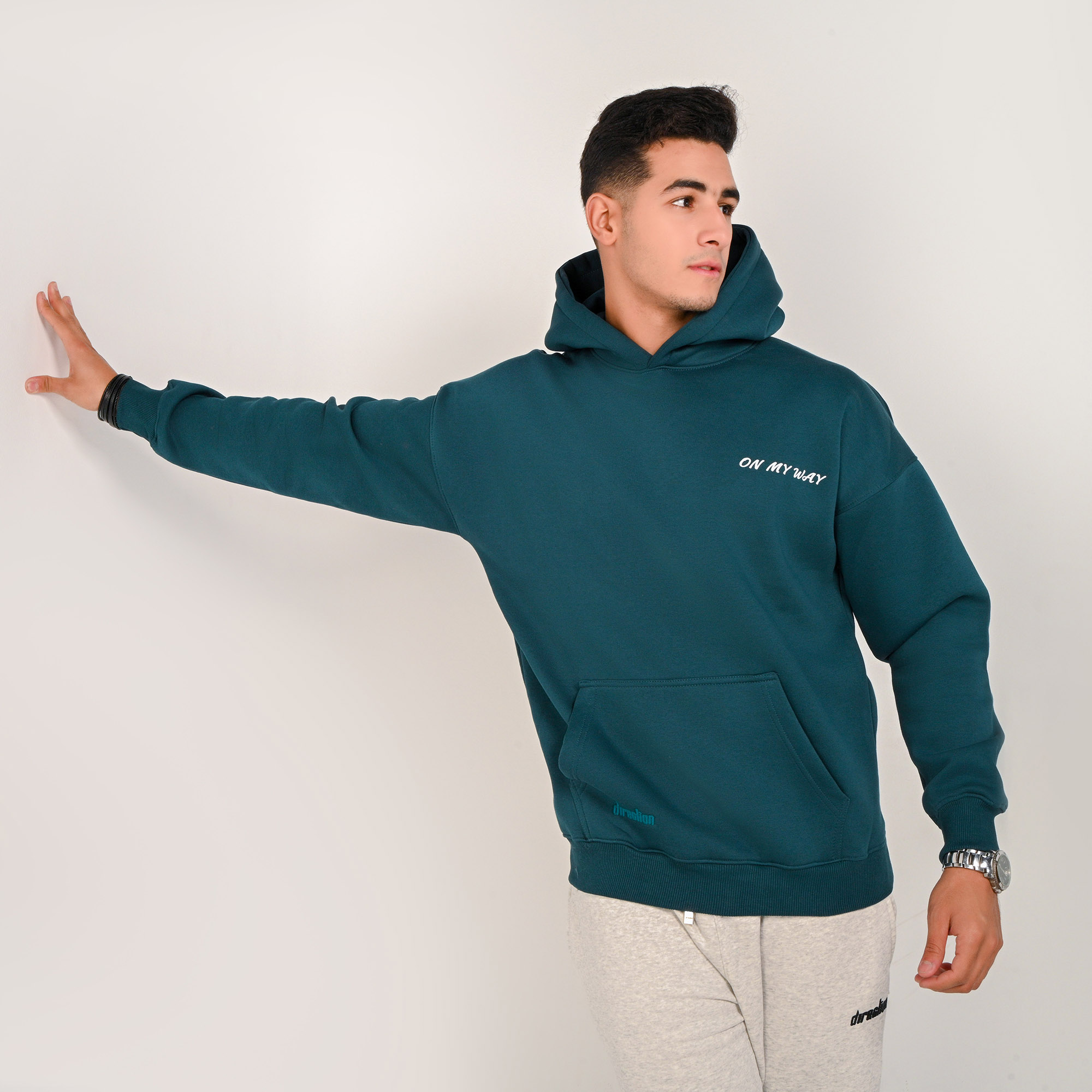 On my way- unisex dark teal hoodie